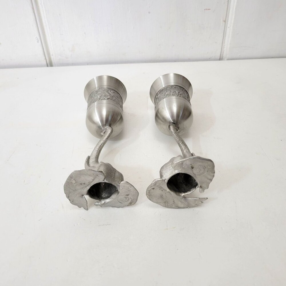 Elephant-Themed Pewter Wine Goblets Pair - Picture 8 of 11